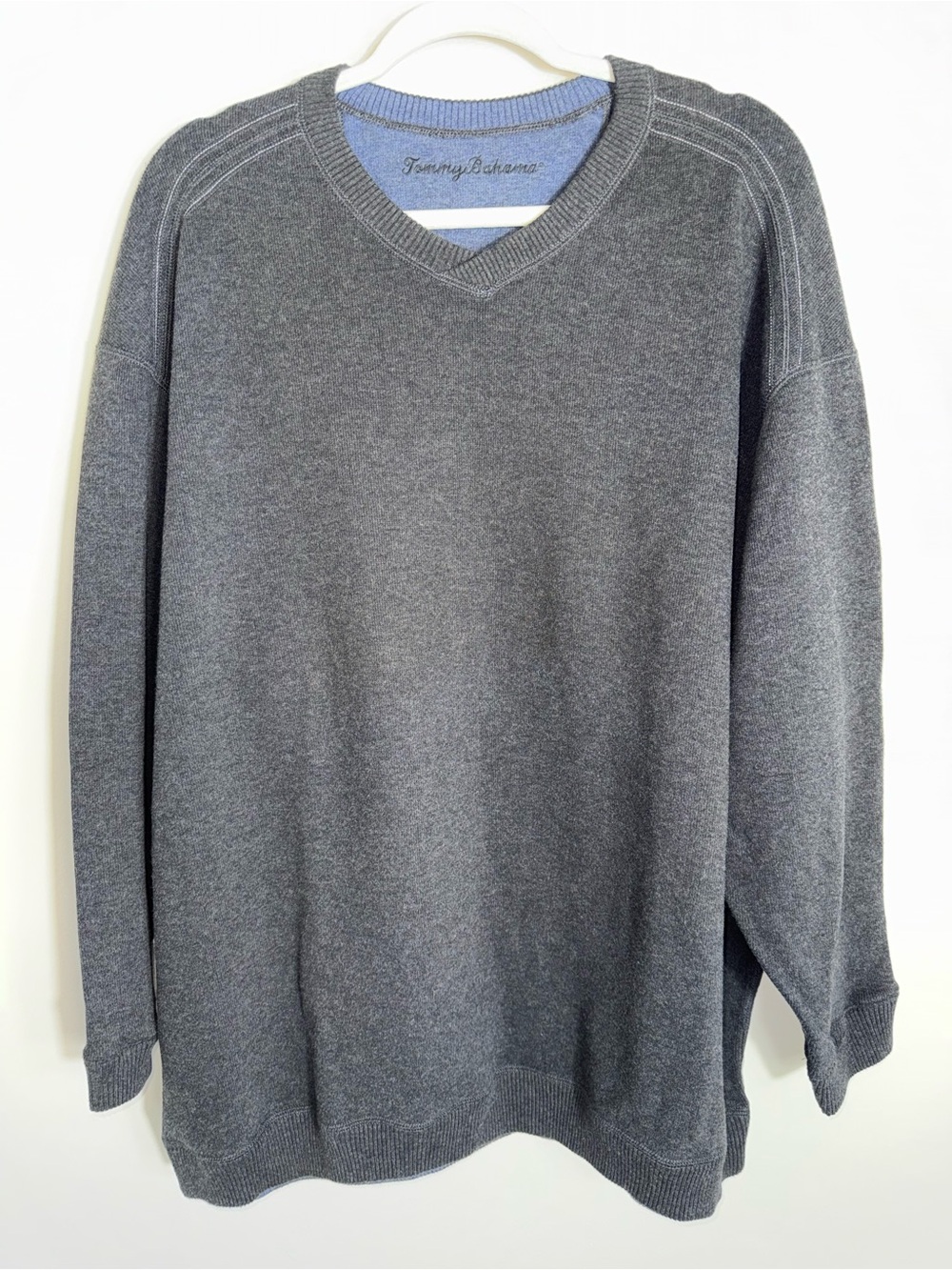Tommy Bahama Men's Pullover Sweater-Cotton-Gray-Long Sleeve-XL